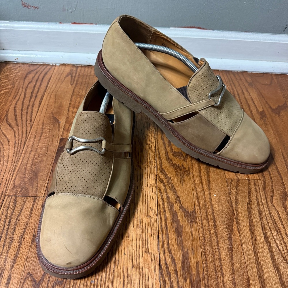 Avventura Mens 13 Fisherman Loafers Tan Nubuck Leather Sandals Made in Spain